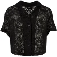 URBAN CLASSICS Crochet Lace Resort Kurzarmhemd Black 5XL