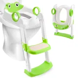 RISVOWO Toilettensitz Kinder, Kinder Toilettensitz mit Treppe, Höhenverstellbar Faltbarer Kinder Toiletten Trainer, Toilettensitz mit Spritzschutz WC Sitz Kinder, Rutschfestes Trittbrett