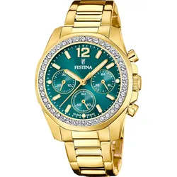 Festina Damen Armbanduhr Boyfriend Rainbow F20609/6 Chronograph Edelstahl gelbgo...