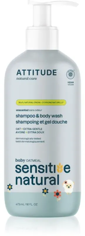 Attitude Sensitive Natural Baby Oatmeal Shampoo und Waschgel 2in1 für empfindliche Oberhaut für Kinder 473 ml