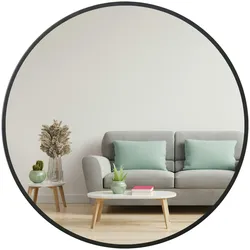 Albatros Spiegel rund schwarz mit Metallrand, 50cm Durchmesser, für Wohnzimmer, Badezimmer, Flur, Schlafzimmer, groß, Wand