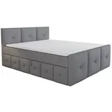 A&J MöbelLand Boxspringbett BOE 160x200 mit Bettkasten, Topper und gepolstertem Kopfteil. Farbe: Grau - Grau