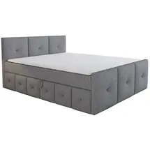 A&J MöbelLand Boxspringbett BOE 160x200 mit Bettkasten, Topper und gepolstertem Kopfteil. Farbe: Grau - Grau