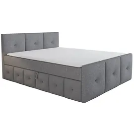 A&J MöbelLand Boxspringbett BOE 160x200 mit Bettkasten, Topper und gepolstertem Kopfteil. Farbe: Grau - Grau