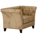 s-style möbel Chesterfield-Sessel, Beige, Textil, Echtholz,Buche, Birke, 1-Sitzer, Füllung: Polyetherschaumkern, 116x75x82 cm, / 82 cm / 75 cm - Beige