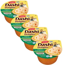 Inaba DASHI Ergänzungsfuttermittel für Katzen - Brühe mit Jakobsmuschel- und Hühnergeschmack 4x70g