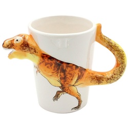 Dekohelden24 Tasse Kaffeebecher Kaffeetasse mit Dino aus Keramik versch. Motive, Porzellan braun