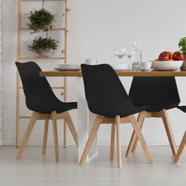 ETC Shop Esszimmerstühle Eiche schwarz Schalenstühle 4er Set Küchenstühle Holz, Kunststoff, PP Sitzpolster, PU Leder, BxTxH 48x42x82 cm, 4er Set