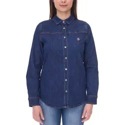 DELMAO Damen Jeans-Bluse Baumwoll-Hemd mit durchgehender Knopfleiste 53461803 Blau - 36