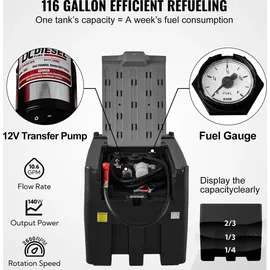 Vevor Tragbarer Dieseltank Mobile Tankanlage, Schwarz Dieseltankstelle, 140 W Tankstation Dieseltank, 2600 Rpm Transporttank, 12 V Automatik Pumpe, 4 m Schlauch Benzintank zum Betanken