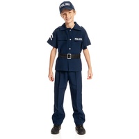 Kostümplanet Polizeikostüm Kinder Kostüm Polizei Outfit Polizist Uniform + Polizei Cap (Lieferumfang Premium, 164)