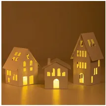 Romadedi Lichthaus Metall Windlicht für Deko Wohnzimmer: Romadedi Haus mit LED Kerzen Kerzenhalter Laterne Weiß - für Weihnachtsdeko Teelichthaus Häuser für Room Decor Fensterdeko, 3er Set