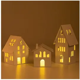 Romadedi Lichthaus Metall Windlicht für Deko Wohnzimmer: Romadedi Haus mit LED Kerzen Kerzenhalter Laterne Weiß - für Weihnachtsdeko Teelichthaus Häuser für Room Decor Fensterdeko, 3er Set