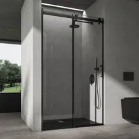 SoGood doporro Nischentür Duschabtrennung 140x195 cm mit Schiebetür 8mm ESG-Sicherheitsglas Klarglas Duschwand schwarz inkl.
