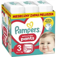 Pampers Pants Windelstangen Größe 3 (6-11kg), 204 Stück, Windeln mit Stop- & Protect Anti Auslauffunktion hinten