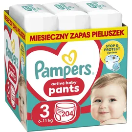 Pampers Pants Windelstangen Größe 3 (6-11kg), 204 Stück, Windeln mit Stop- & Protect Anti Auslauffunktion hinten