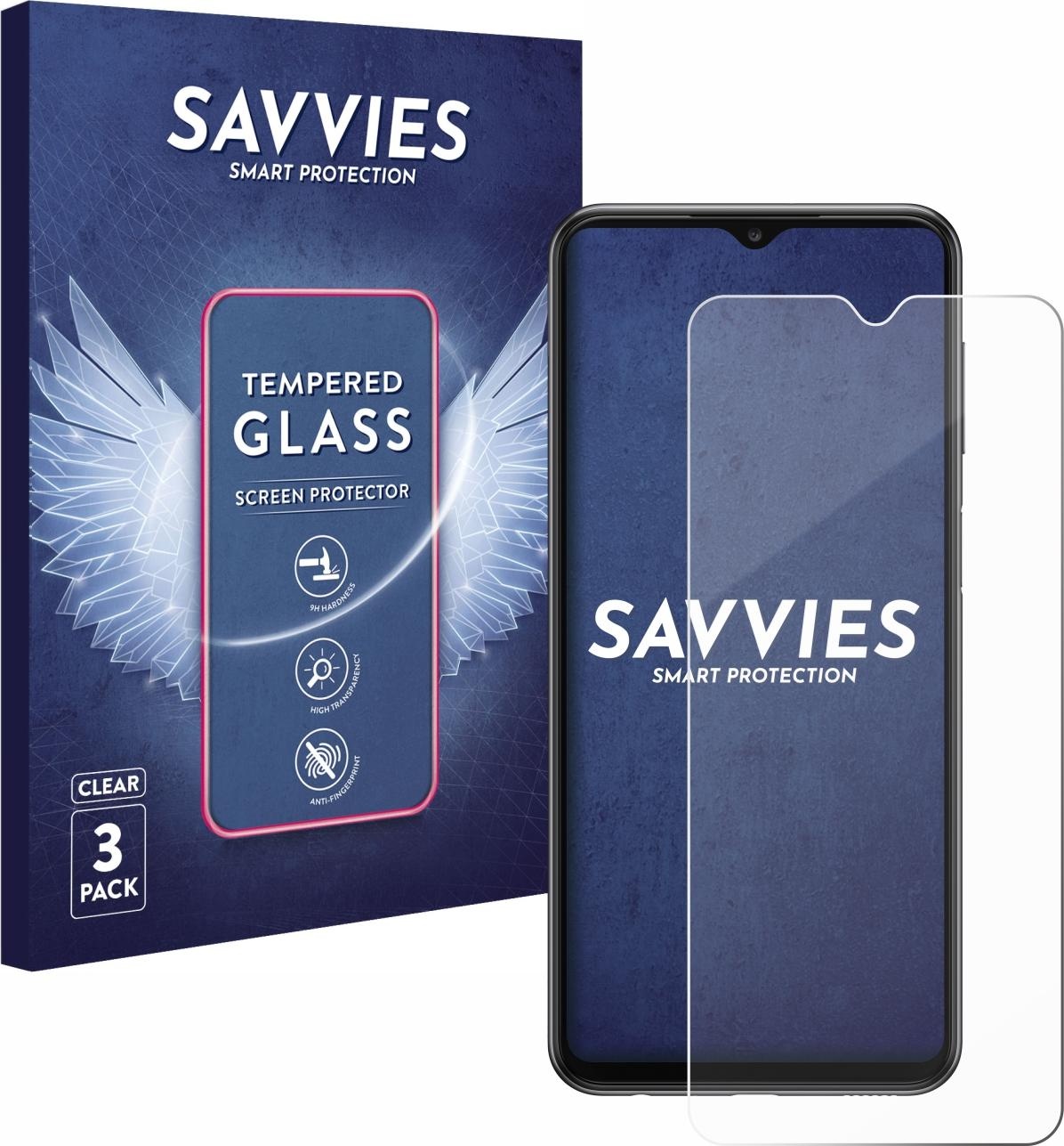 Savvies Panzerglas Hartglas Displayschutz (3 Stück, Galaxy A23), Smartphone Schutzfolie