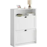 SoBuy Schuhschrank mit 2 Klappen Schuhregal mit 4 Ablageflächen Schuhkommode mit Zusatzfach Schuhablage Weiß Holzwerkstoff, 80x110x24 cm, Garderobe, Schuhaufbewahrung, Schuhkipper