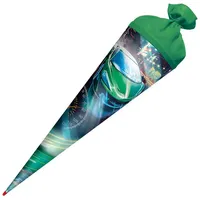 ROTH Schultüte Racing rund Schutzspitze Filzverschluss, Geschenkverpackung zur Einschulung, Grün