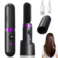 Glättbürste Kabellos, Mini Haarglätter Bürste, USB-C Wiederaufladbar Negativ Ionen Glätteisen, MCH-Keramikheizung Haarglätterbürste mit Ladestation, Styling Bürste für Reisen und Täglichen Gebrauch