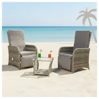 MuCoLa | Sitzgarnitur 2 Sessel + Tisch Grau Polyrattan