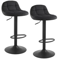 Woltu Barhocker 2er Set Barstuhl mit Rückenlehne Fußstütze höhenverstellbar 360° Drehstuhl bis belastbar Samt Metall schwarz