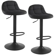 Woltu Barhocker 2er Set Barstuhl mit Rückenlehne Fußstütze höhenverstellbar 360° Drehstuhl bis belastbar Samt Metall schwarz