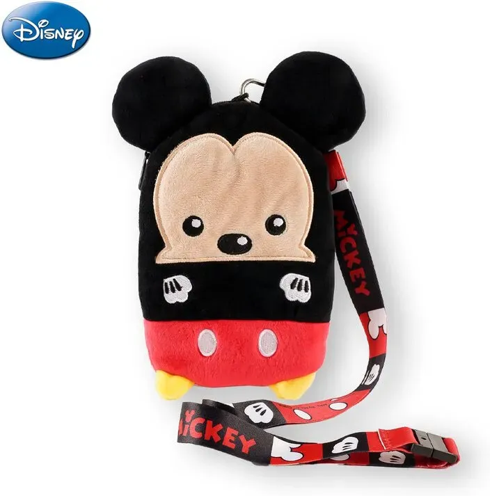 1 Stück Disney Mickey Mouse Plüsch-Lanyard-Tasche Offiziell lizenziert Niedliches Cartoon-Design Anime-Accessoire Weiche Plüsch-Aufbewahrungstasche Geschenk für Handy