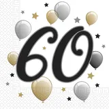 Procos 88869 - Servietten Happy Birthday, Milestone 60, 33x33cm, 20 Stück, Ballonmotiv, 60er Geburtstag, Papierservietten mit Motiv, Tischdekoration, Mundtuch, Geburtstag, Luftballons, Ballons