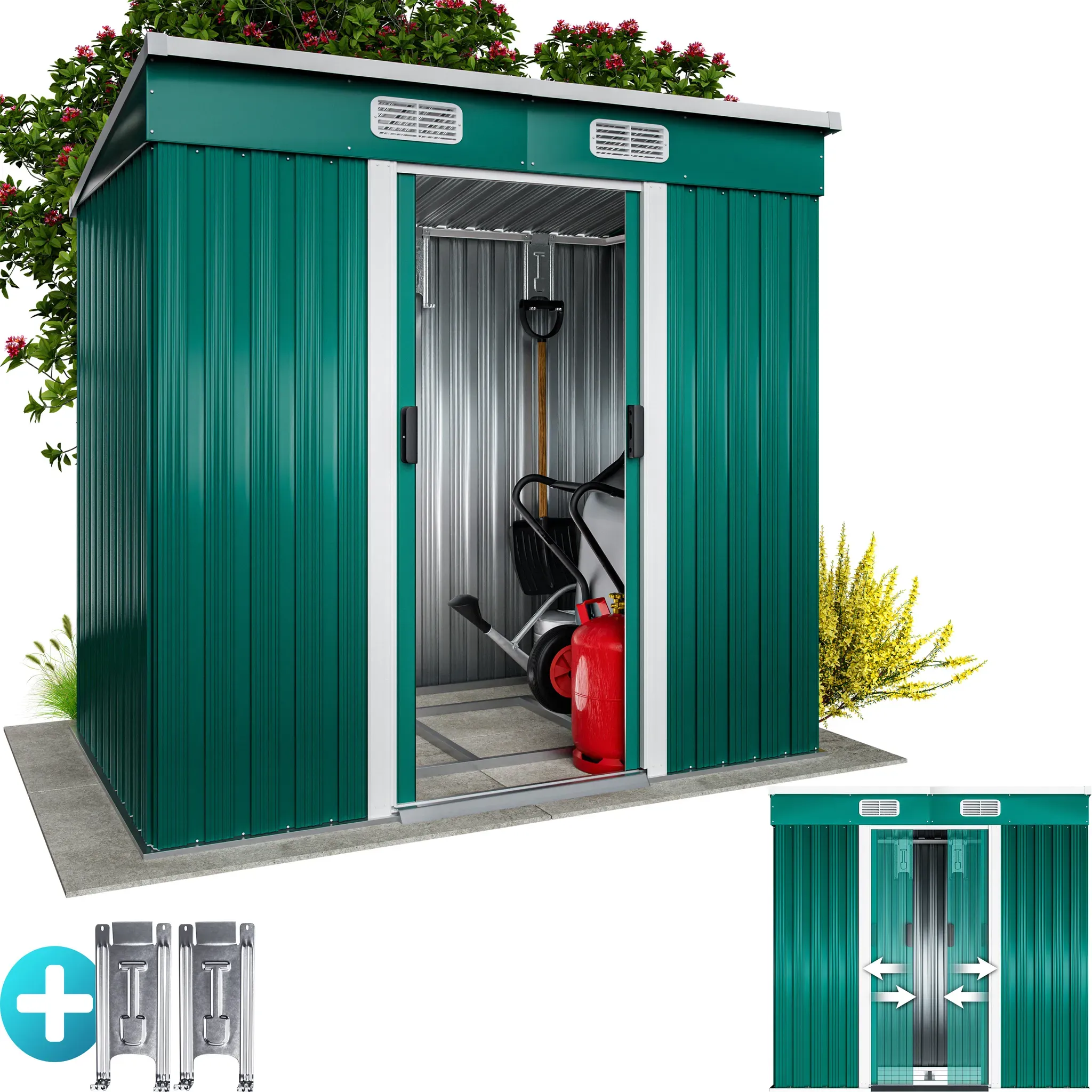 Garden Shed Green Metal 656x410x590ft with Pent Roof