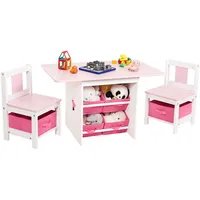 Yorbay Kindertisch mit 2 Stühle, Kindertisch mit Stauraum, 3tlg Kindersitzgruppe, Sitzgruppe für Kinder, Maltisch für Kinderzimmer, Spielzimmer, Vorschüler, Kindermöbel (Rosa)