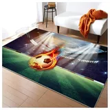 HAZARA Fußballplatz Spielteppich, Eisfeuer Fußball Bedruckt Großflächige Teppiche Sport rutschfest Spielteppich 3D Fußball Mit Flammen Bedruckten Teppichen Für Schlafzimmer(G,80x120cm/31x47in)