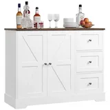 HOMECHO Sideboard, Küchenschrank mit Arbeitsplatte, Buffetschrank Weiß & Braun weiß