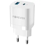 Forever TC-05 GaN PD QC Netzladegerät 1x USB-C 1x USB 33W Handy-Ladegerät Weiß