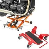 Set: Motorrad Hebebühne Midlift XL bis 500kg or ConStands mit Rangierhilfe für Hauptständer Easy Mover I bis 300kg rot