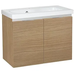 Waschtischunterschrank + Keramik-Waschtisch EOLA, Eiche natur, 2 Türen, 710 x 580 x 380 mm