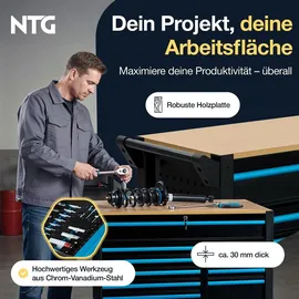 ntg nutzfahrzeug technik gmbh (32457 porta westfalica) Werkzeugwagen XXL inkl. 471 tlg. Werkzeug, 12 Schubladen mit Holzplatte – Schwarz/Blau