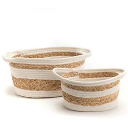 Set aus 2 lebensgroßen niedrigen Körben - Weiß Rund Amadeus Stoff 34x24 cm