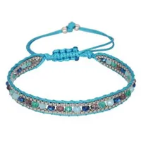 Saraswati Crystal Armband Baumwolle geflochten mit Glasperlen türkis 14-28cm