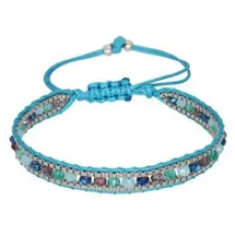 Saraswati Crystal Armband Baumwolle geflochten mit Glasperlen türkis 14-28cm