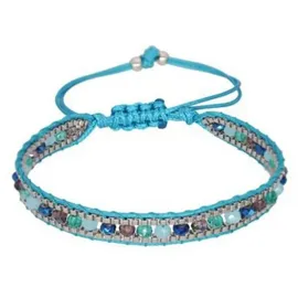 Saraswati Crystal Armband Baumwolle geflochten mit Glasperlen türkis 14-28cm