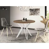 Runder Tisch für das Esszimmer - 100 oder 120 cm Durchmesser - Ausziehbarer Tisch mit Pulverbeschichteten Weißen Metallbeinen - Industriestil - 1... - Dunkelbraun