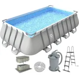 Avenli Frame Plus Stahlrahmenpool Set Rechteckig 549 x 305 x 122 cm Grau mit Sandfilterpumpe Leiter Abdeckplane und Bodenplane
