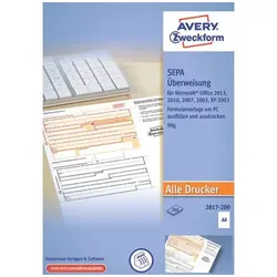 AVERY Zweckform 2817-200 Sepa-Überweisung - A4, ohne Software 4004182028346 AVERY Zweckform 200 Blatt