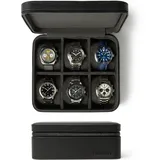 TAWBURY Leder-Uhrenbox mit 6 Fächern – Elegante und sichere Aufbewahrung für Ihre Uhren (Schwarz)