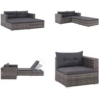 vidaXL 3 tlg. Garten Lounge Set mit Auflagen Poly Rattan Grau - Garten-Sofagarnitur - Garten-Sofagarnituren - Gartensofa-Set - Gartensofa-Sets - Grau