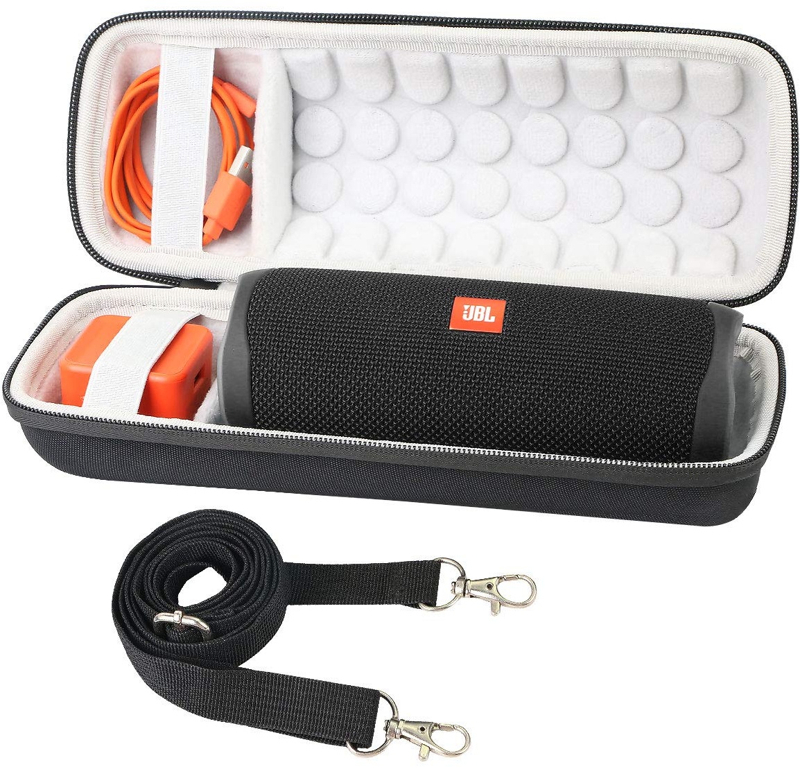 Khanka Tasche+Schulterriemen für JBL Flip 6 Flip 5 Bluetooth Box tragbarer Lautsprecher Speaker und Zubehör Etui.(case+Gurt)