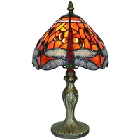 Tokira Vintage Tiffany Tischlampen Rote Libelle 8 Zoll, E14 Tiffany Tischlampe Antik Original, Glasmalerei Lampen Schlafzimmer Nacht Lampenschirme Wohnzimmer(Ohne Glühbirnen)