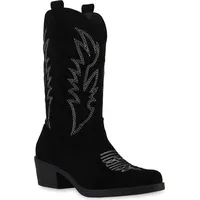 VAN HILL Cowboystiefel in Schwarz Velours