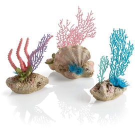 biOrb 72676 Korallenfächer & Muschel Set – naturnahe Aquariumdeko in Form von bunten Korallen auf Steinen | zur Gestaltung von Süßwasseraquarien und Meerwasseraquarien